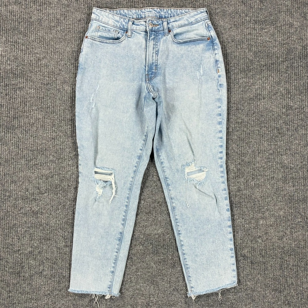 Old Navy Curvy O.G. Straight Jeans Womens 12 Blue Denim Distressed High Rise